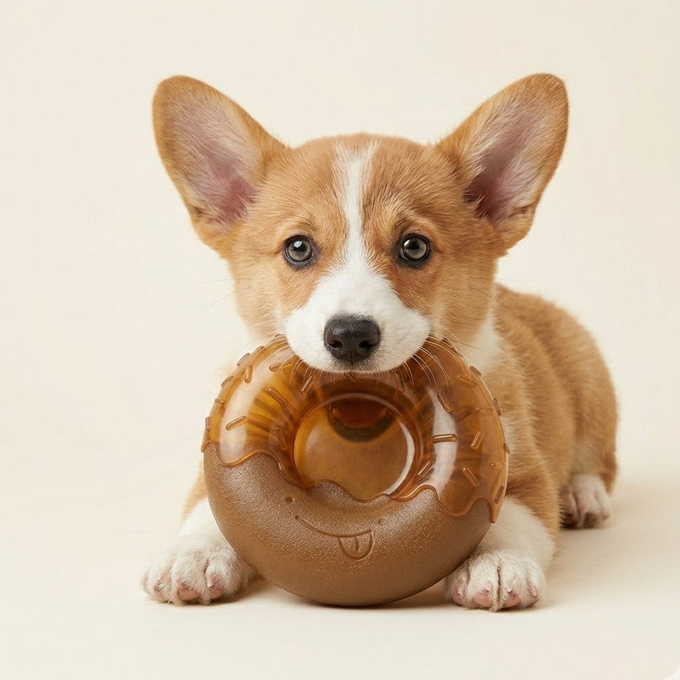Yummolocosh Artisanal Pumpkin & Peanut Butter Dental Ring – Geometric Chew Toy for Modern Pet Homes – Premium Non-Toxic Oral Hygiene Teether